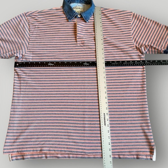 Eddie Bauer Shirt Men XL Blue Pink Striped Vintage Polo Cotton Denim Collar - Picture 3 of 5